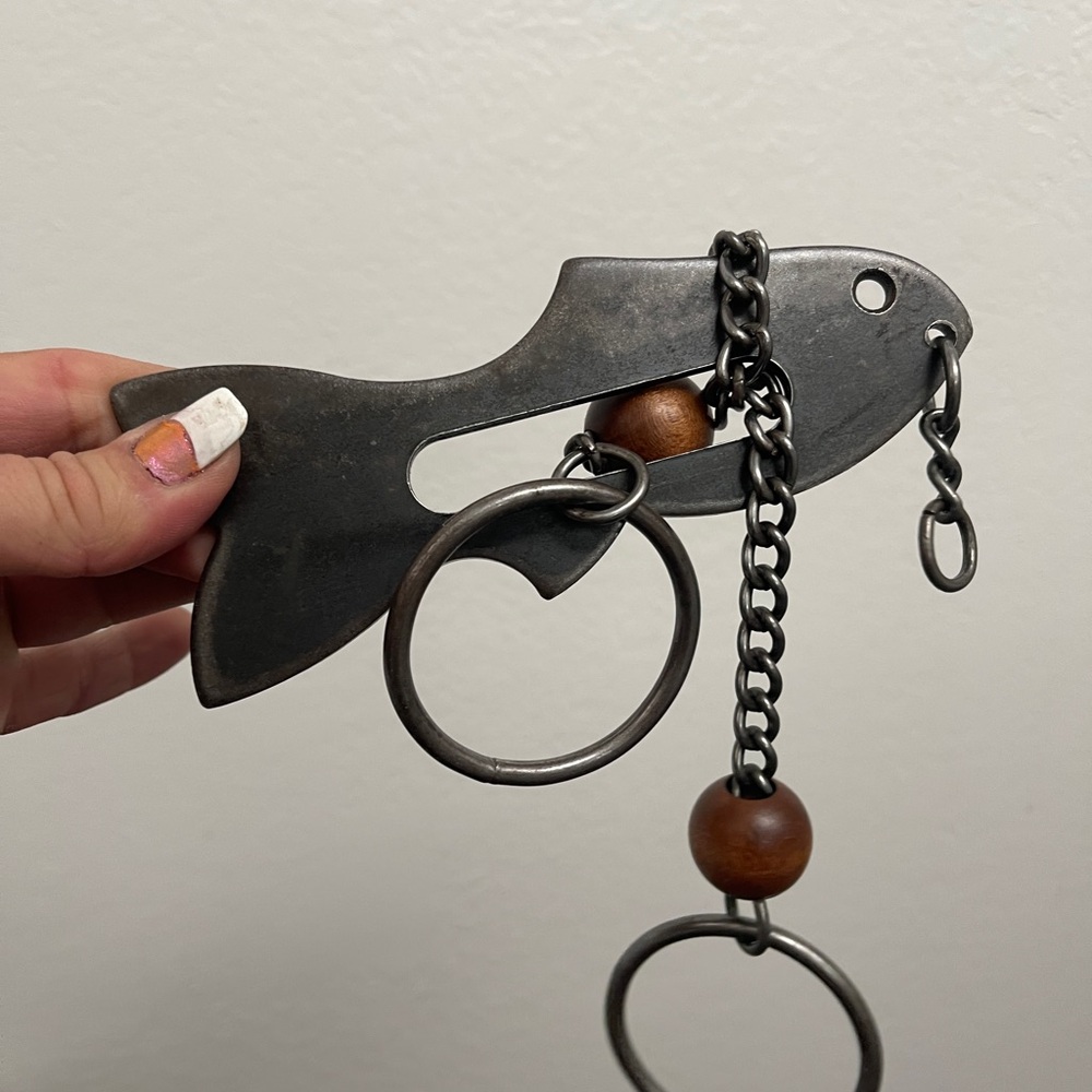 Fish-Shaped Metal Keychain with Wooden Accents